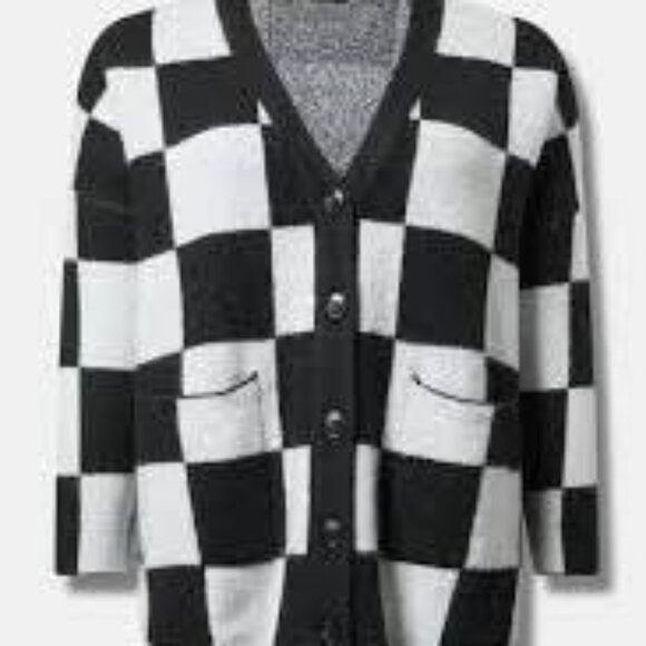 NWT Torrid 3x-4x Oversized Black White Cardigan Sweater. Boyfriend, Pockets gym - Picture 1 of 2